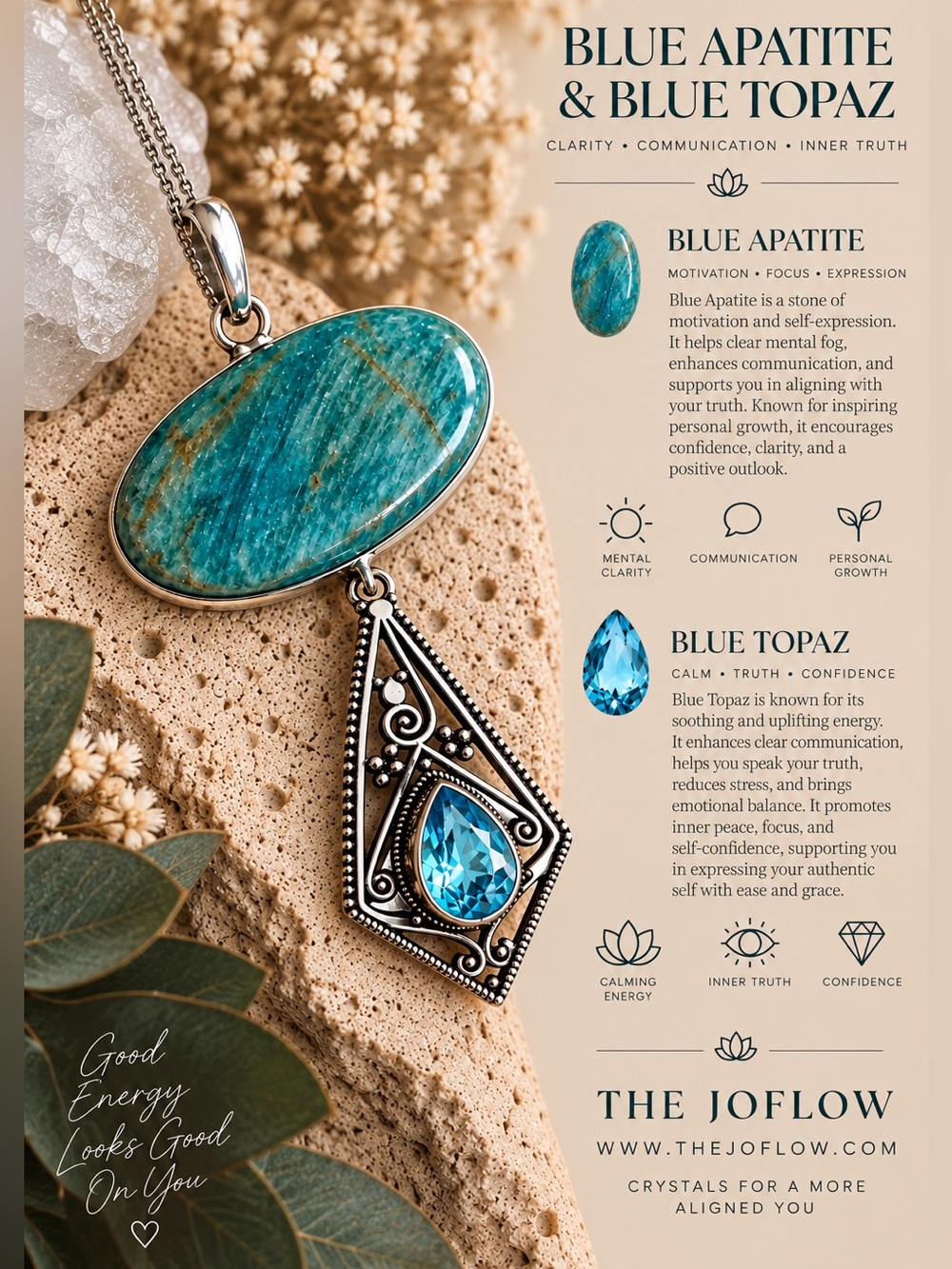925 Truth Stone Blue Apatite + Topaz Chandelier Pendant Necklace